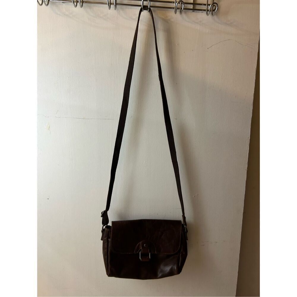 Jack Georges magnetic‎ snap Leather shoulder bag brown India 10"x6"
